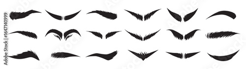 set of black eyebrow shapes with detailed lash.