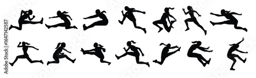 Set of item women s long jump silhouette illustration 