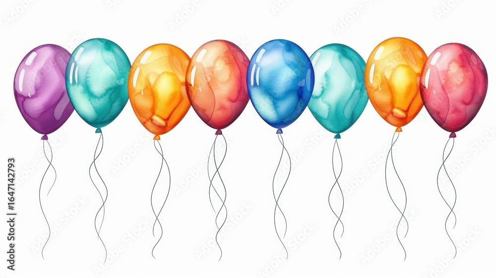 Celebrate a milestone with vibrant watercolor clip art featuring ten fun figures and colorful balloons for a th birthday Celebrate a milestone with vibrant watercolor clip art featuring ten fun figures and colorful balloons for a th birthday