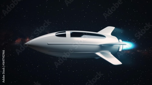 Fototapeta Naklejka Na Ścianę i Meble -  Explore the cosmos with sleek starships and advanced space stations set against a breathtaking black galaxy.