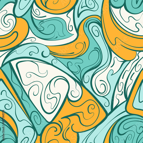 Organic Teal and Orange Seamless Pattern