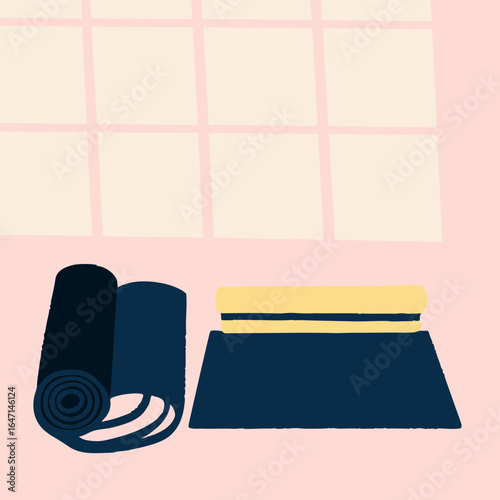 Yoga mats and blocks placed on floor in studio
