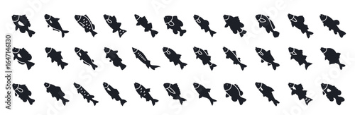 Set of simple icons of Freshwater Fish vector