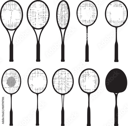 Racquet collection diverse shapes tennis badminton