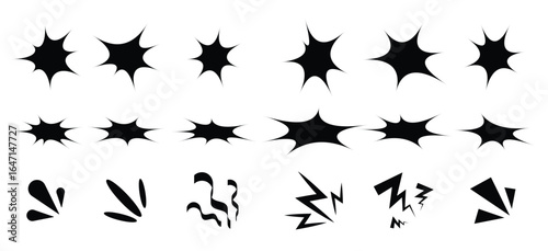 silhouette of dynamic Comic Elements. A Collection of Bursts, Boom, Bang, Splashes, and Motion Lines for Emphasizing Action and Impact in Comic Art
