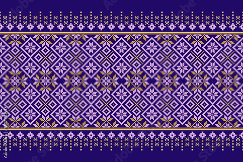 Cross stitch pattern concept showcasing traditional ethnic geometric pattern, Design for textile, background,carpet,wallpaper,clothing,wrapping,Batik,fabric,Vector illustration	
