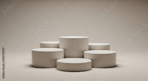 Photo of minimalist podiums arranged for product display on a neutral background