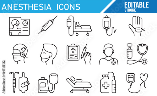 Detailed anesthesia icons for healthcare professionals and surgeries