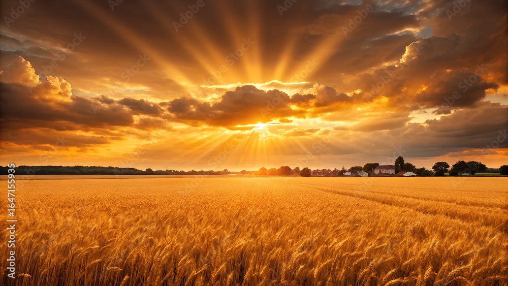 Fototapeta premium Golden hour sunburst over a wheat field
