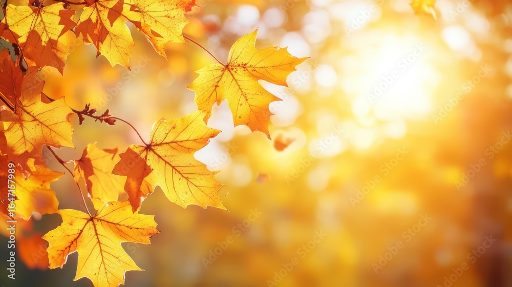 Obraz premium Bright autumn leaves in golden sunlight