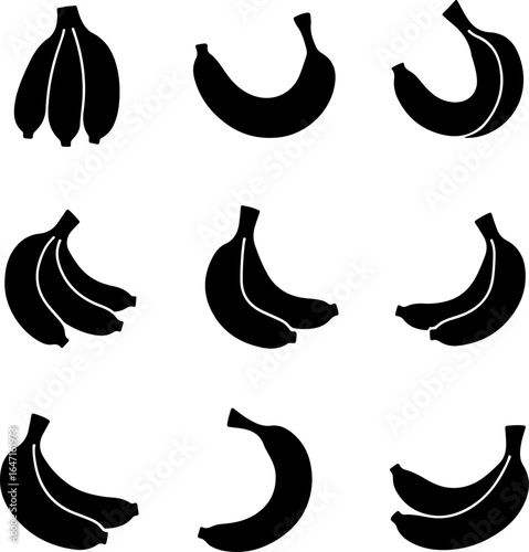 Black Banana Silhouette Icon Set