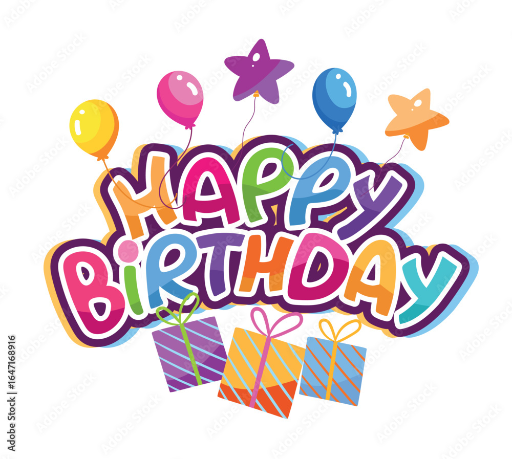 Fototapeta premium Happy birthday - cute hand drawn doodle lettering postcard. Time to celebrate. Make a wish. Birthday Party time - label for banner, t-shirt design. 100% hand drawn vector