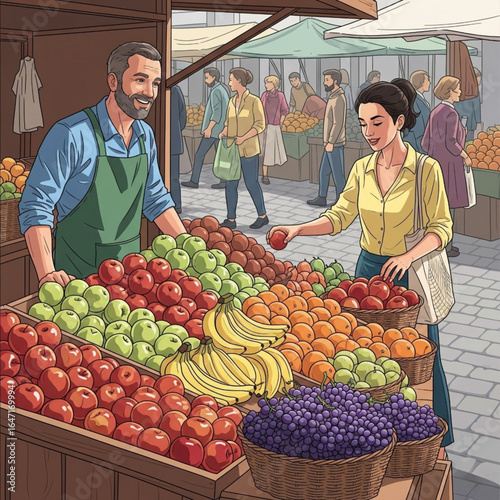 Realistic 2D Vector Art of a Local Fruit Market