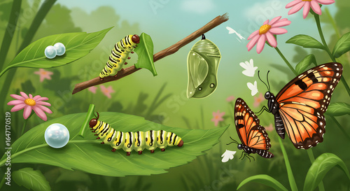 Butterfly Life Cycle Illustration Eggs Caterpillar Pupa Adult