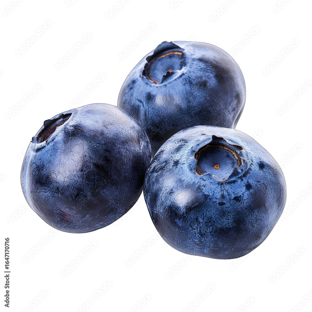 Obraz premium Three fresh blueberries clustered close together