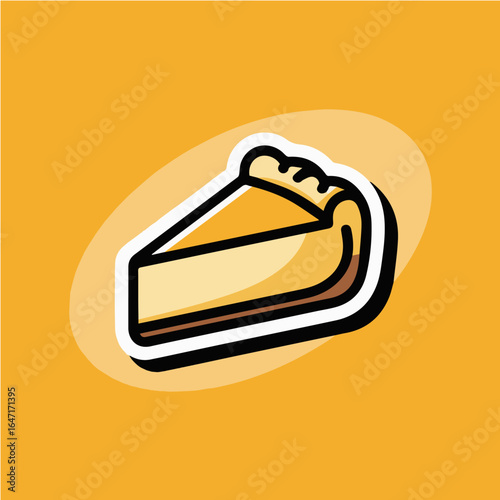 A stylized slice of pie with a yellow filling and a brown crust on a yellow background design graphic