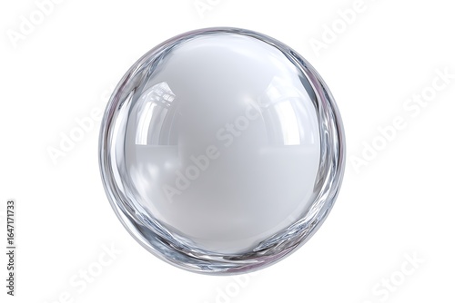 A crystal-clear ice sphere bubble isolated on a white background, perfect for design and decoration with its reflective surface and smooth texture.
