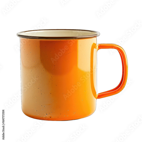 Orange enamel mug with speckled texture