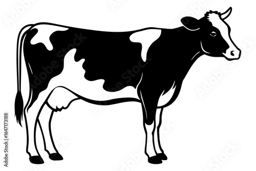 Black and white dairy cow illustration isolated on white background