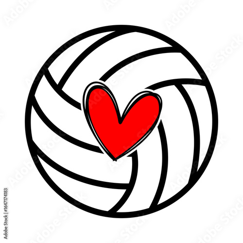 Volleyball ball with red heart svg cut file. Isolated vector illustration.