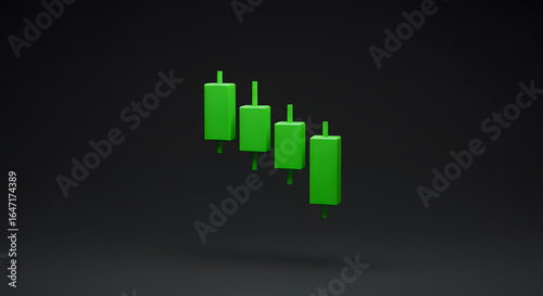 Green Candlestick Chart Showing Downward Trend on Transparent Background