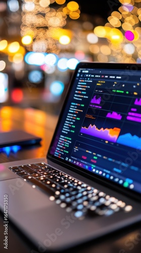 High-angle view of tech table with laptop displaying AWS or Azure cloud console and dashboards. Data scientist