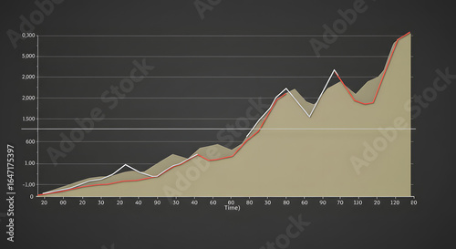 Rising Business Chart with White and Red Lines on Gray Background
