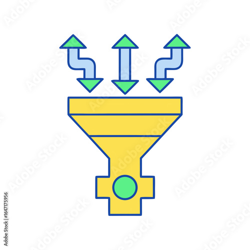 Funnel with multiple outgoing arrows representing data flow or process branching