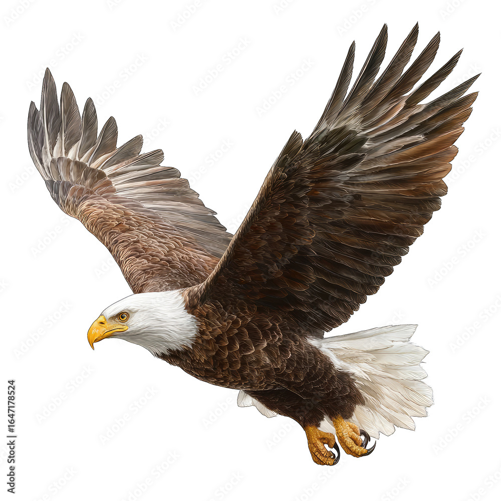 Obraz premium Bald eagle in flight against black background