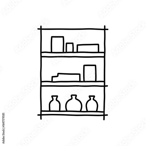 Minimalist Shelf of Life: A simple hand-drawn illustration showcasing an organized shelf, adorned with various objects that narrate a story. It's a clean, modern, and visually appealing piece.