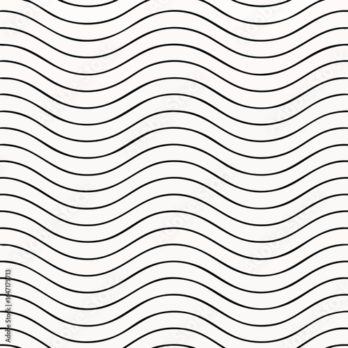 A clean, minimalist seamless pattern featuring elegant black wavy lines on a crisp white background, perfect for modern graphic design projects.