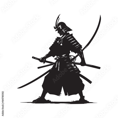 Samurai Warrior Silhouette Vector | Traditional Japanese Fighter Illustration