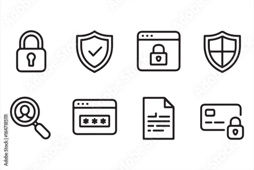 Secure Data and Identity Verification Outline Vector Set
