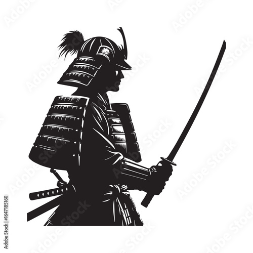 Samurai Warrior Silhouette Vector | Traditional Japanese Fighter Illustration