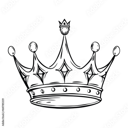 Hand- Drawn Black and White Sketch of an Ornate Royal Crown king queen