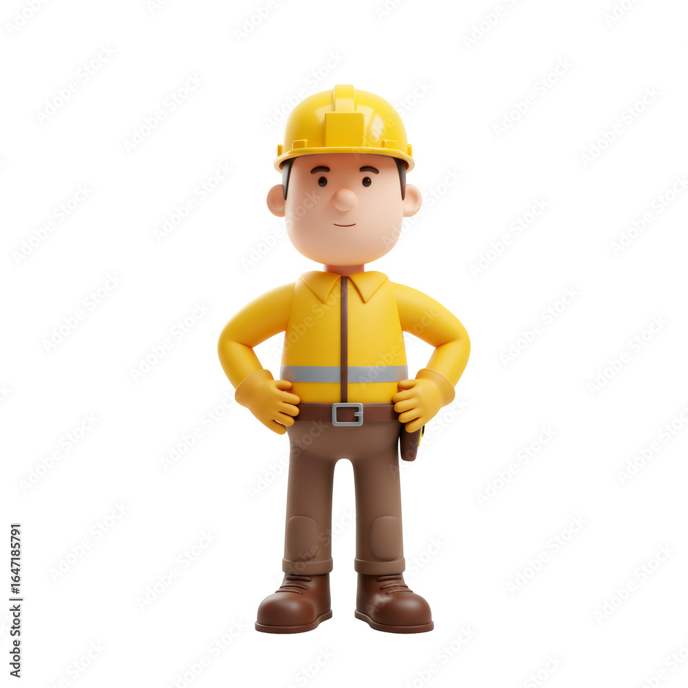 3D Cartoon Construction Worker in Yellow Safety Gear 3D Cartoon Construction Worker in Yellow Safety Gear