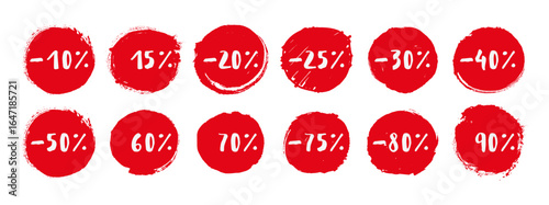 Vector Illustration 25, 30, 40, 50, 70 Percent Off Banner. Modern Red Web Label