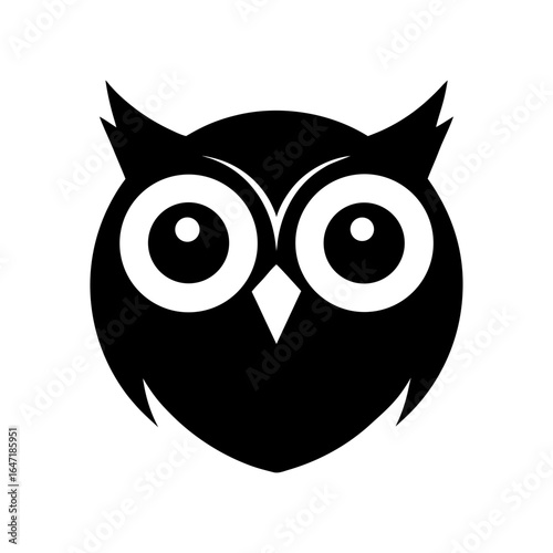 Silhouette of a minimalist owl face logo wise and elegant vector design with white background