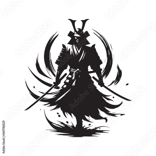 Samurai Warrior Silhouette Vector | Traditional Japanese Fighter Illustration