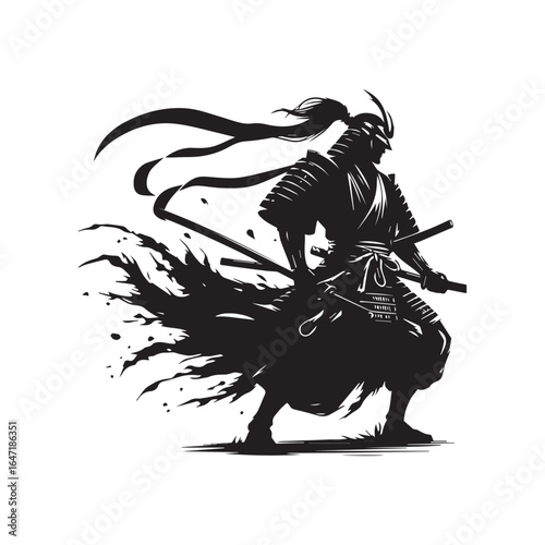 Samurai Warrior Silhouette Vector | Traditional Japanese Fighter Illustration