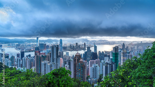 Photos Aerial view of Victoria harbor before a typhoons in Hong Kong.