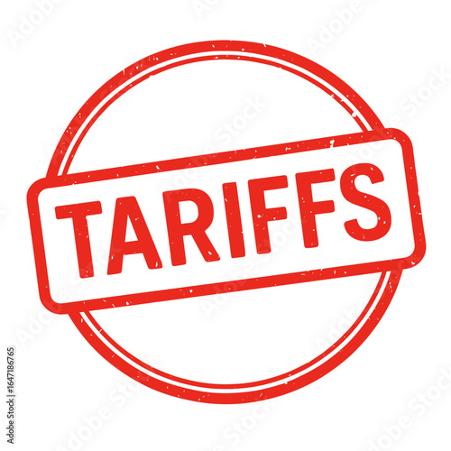 Red stamp with the word "Tariffs" in bold letters  