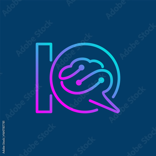 IQ brain technology logo design, IQ logo with brain icon on modern gradient color, modern minimalist brain tech logo concept suitable for AI company logo