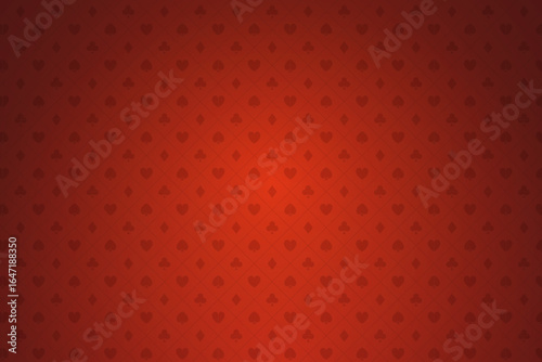 Red poker background with textured pattern made of playing card symbols for casino theme