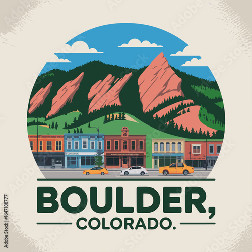 Boulder Colorado Flatirons and Historic Downtown Poster