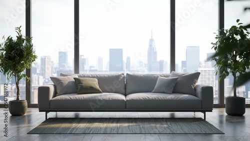 Modern living room with city view