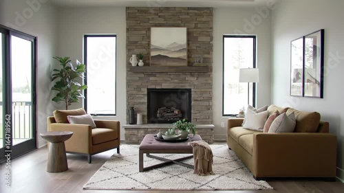 Modern living room with fireplace