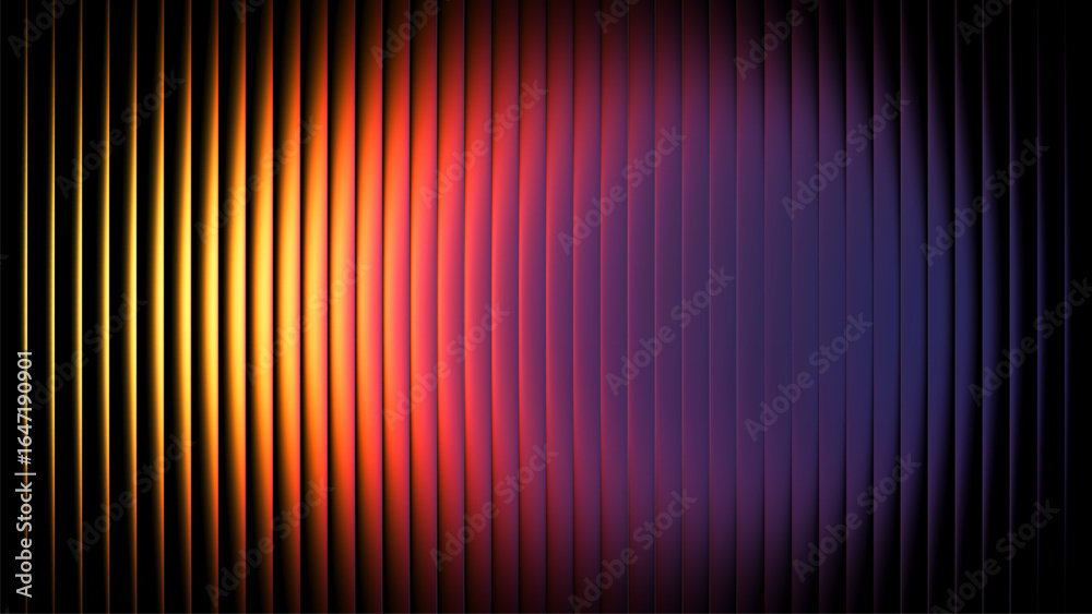 Fototapeta premium Vibrant glowing gradient lines passing through vertical textured ribbed glass. Dynamic and colorful visual pattern perfect for modern design, technology backgrounds, or creative advertising projects