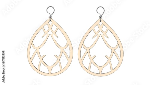 Elegant Laser-Cut Wooden Earrings with Teardrop Geometric Pattern Design