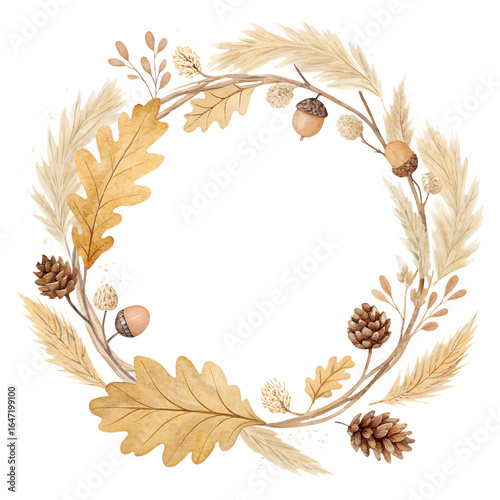 Autumn Watercolor Wreath Collection with Seasonal Leaves, Pumpkins, and Flowers pngs